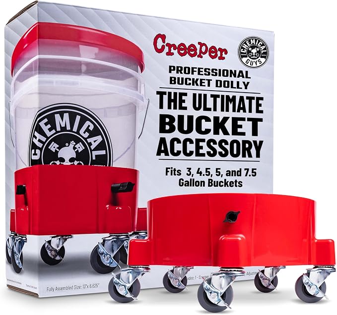 Creeper Rolling Bucket Dolly - Heavy Duty Mobile Dolly Cart for Car Wash, Detailing, and Garage Use, 5 Caster Wheels with 360° Rotation, Fits Standard 3.5 to 7.5 Gallon Buckets