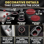 Red Bling Car Accessories Set, 27 Pieces Car Interior Set Including Steering Wheel Cover, Diamond License Plate Frame, Phone Holder, Coasters, Hooks, Great Gift for Women Drivers