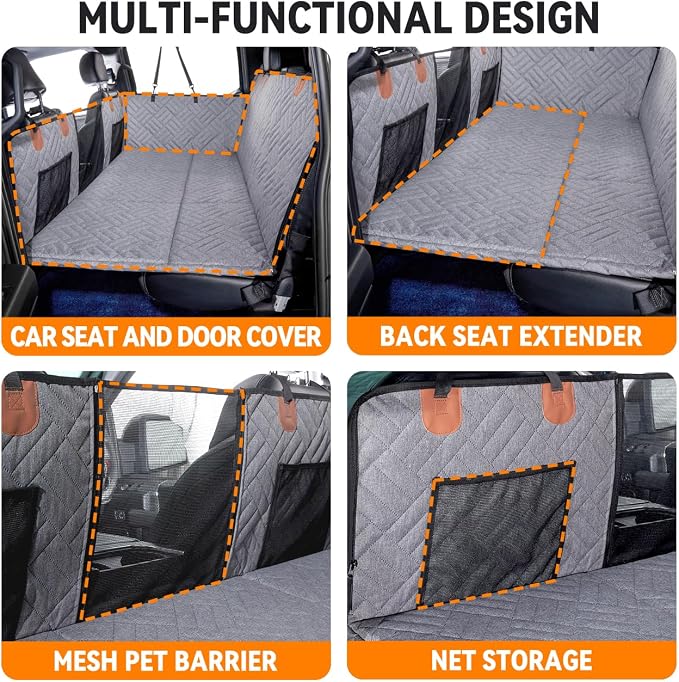 Dog Back Seat Extender for Truck,Truck Seat Cover Back Seat,Dog Hammock for Truck,Pet Seat Covers for Dogs,Hard Bottom Seat Extender for Dogs(Grey,for Full Size Truck)