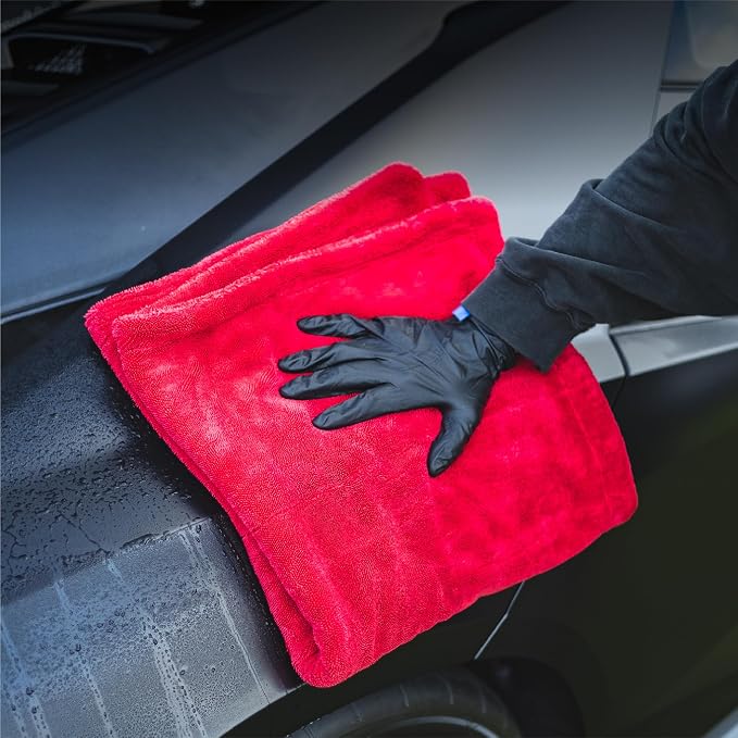 The 1500 - Heavy Duty Car Drying Towel; Perfect for Trucks, Commercial Vehicles, RVs, Boats, and More; Premium 70/30 Blend Twist Loop Design, 1500gsm, 30in x 30in, Red