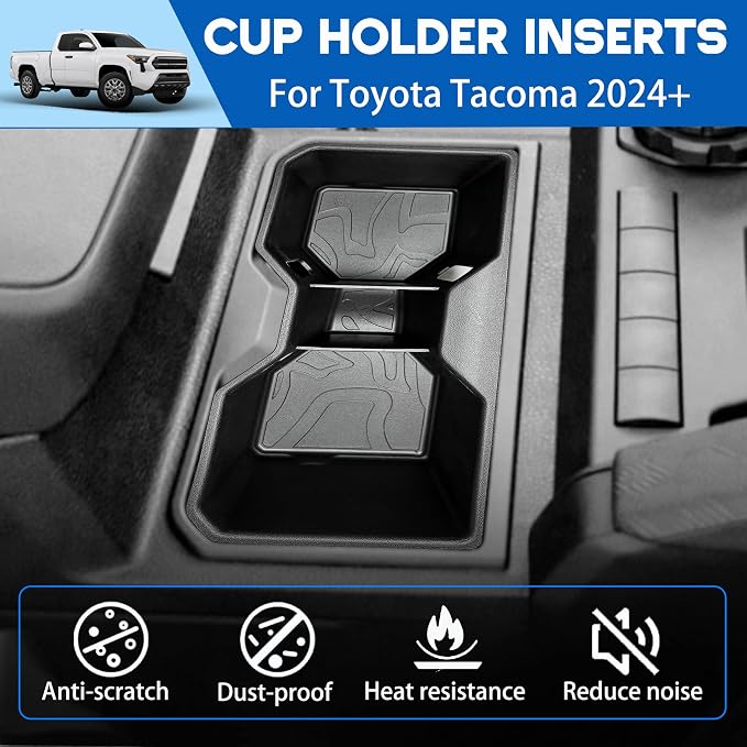 Center Console Cup Holder Inserts for 2026 2025 2024 Toyota Tacoma Accessories Middle Console & Rear Armrest Cup Holder TPE Non Slip Drink Holder Protector Organizer Black, 2PCS Set