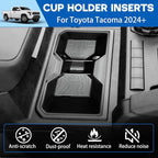 Center Console Cup Holder Inserts for 2026 2025 2024 Toyota Tacoma Accessories Middle Console & Rear Armrest Cup Holder TPE Non Slip Drink Holder Protector Organizer Black, 2PCS Set