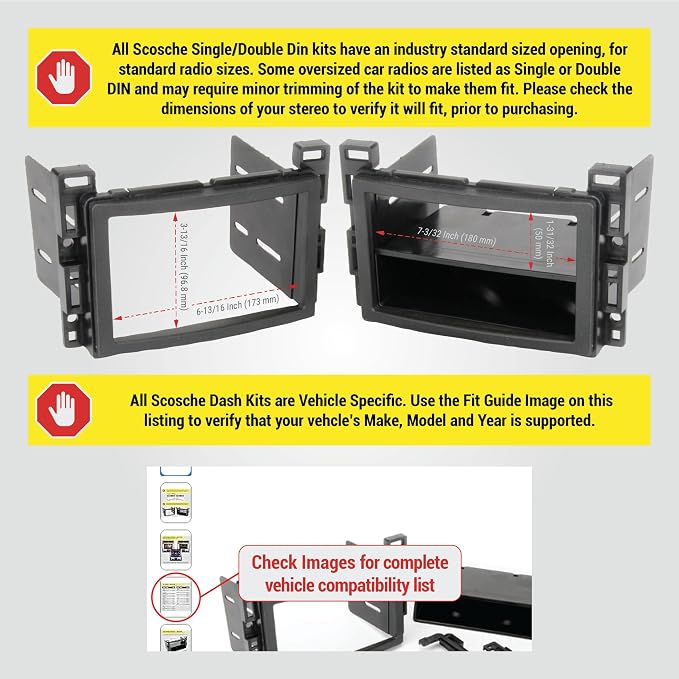 GM2500B Double DIN or Single DIN with Pocket Radio Installation Dash Kit Compatible with Select 2004-2021 GM Vehicles - Car Stereo Install Kit - See Fit Guide in Images to Verify Your Vehicle