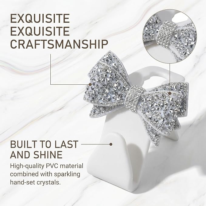 2 PCS Bling Car Seat Headrest Hooks, Crystal Rhinestone Bow Car Purse Hooks, Vehicle Seat Back Storage Hook for Handbag Purse Coat Grocery, Universal for SUV Truck Sedan (White)