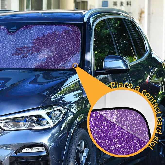 Purple Car Windshield Sun Shade Foldable Sun Shield Shade for Blocks UV Rays Protector-Keeps Your Vehicle Cool for Most Sedans SUV Truck,55"x27.6"