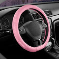 Steering Wheel Cover - Flat Bottom Wheel Cover Made with PVC Leather and Leopard Fabric - Universal Fit for 15-Inch D-Shaped Automotive Steering Wheels (All Pink)