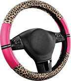 Leopard Steering Wheel Cover for Women, Cute Anti-Slip Microfiber Leather, Universal Fit 14.5-15 Inch Round Steering Wheel - HotPink