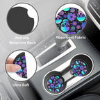 Neon Skull and Flower Steering Wheel Cover with 2 Pcs Car Coasters Neoprene Steering Wheel Cover for Women Men Anti-Slip Breathable Car Accessories Universal 15 Inch Fit Auto Cars Trucks