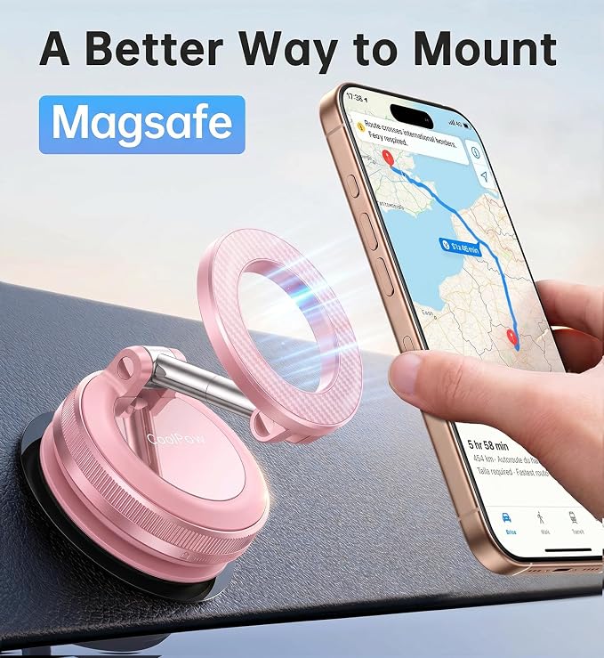 【Newest Vacuum Magnetic Phone Holder for Car Phone Holder Mount【Movable Vacuum Suction】 Magsafe Car Mount Cell Phone Holders for Your Car Accessories for Women Men for iPhone 17 16-Light Pink