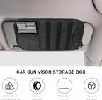 Molle Car Sun Visor Organizer, Multi-Pocket Zippered Visor Pouch with Tactical Panel & Glasses Clip, Sunshade Tactical Gear Storage Organizer for Trucks SUVs Patrol Cars