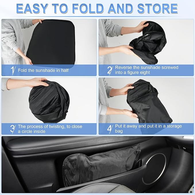 300T Universal Car Windshield Sun Shade, Foldable Reflective for Windshield & Window Shades with Overlapping Design, Car Interior Accessories (55" L x 26.7" W)