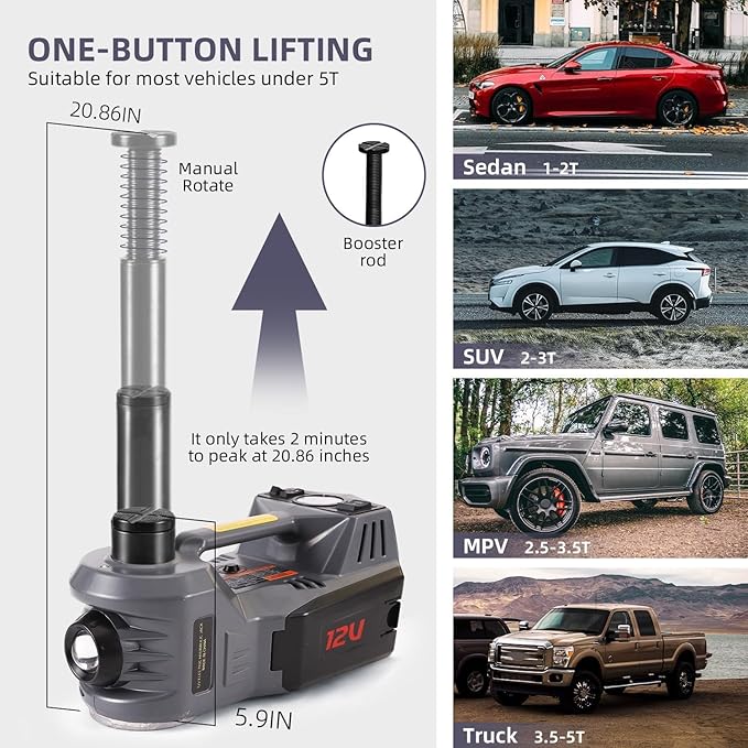 Portable 5 Ton 12V Electric Car Jack Kit Hydraulic Floor Jack with Tire Inflator Pump for Vehicle Emergency Repair Kit 11023lbs Jack Only