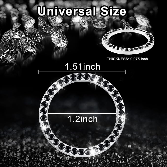 2 PCS Crystal Rhinestone Car Engine Start Stop Decoration Ring, Bling Car Interior Accessories for Women, Push to Start Button Cover Sticker, Automotive Decals, Black