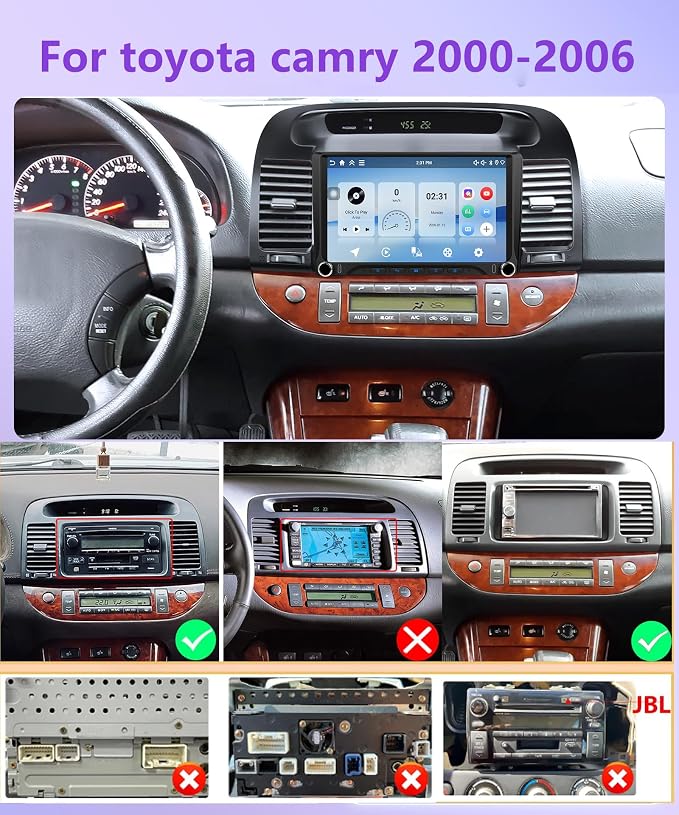 4G+128G Android 15 Car Stereo for Toyota Camry 2000-2006, 9 Inch Incell Touchscreen with Physical Buttons, Wireless CarPlay Android Auto GPS Bluetooth 5G-WiFi EQ SWC Type-C Backup Camera