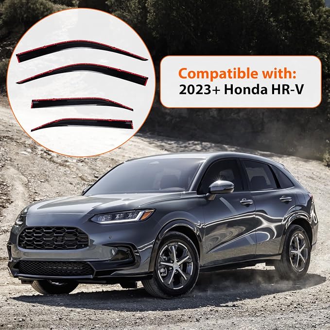 Set of 4 Window Visors Compatible with 2023 2024 2025 Honda HR-V HRV, Smoke Tint Sun Rain Guard Vent Outside Mount Tape On/Clip On Style PVC 4 Pcs