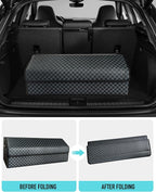 Car Trunk Organizer for SUV and Sedan, Blue-Gray, 29.5 inches | Unique Blue‑Gray Plaid, Extra Large, Leather Storage Box, Magnetic Lid, Collapsible & Adjustable, Water‑Resist & Dust‑Proof