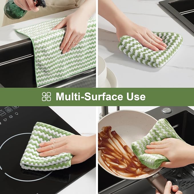 Microfiber Cleaning Cloths – 18 Pack, 10" x 10", Green – Reusable, Lint-Free, Super Absorbent Towels for Kitchen, Car, and Household Cleaning
