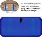 Handicap Placard Holder for Auto, Disabled Parking Permit Sign Protector for Car Sun Visor with Note Paper Slot, Pen Holder and Elastic Strap - Blue