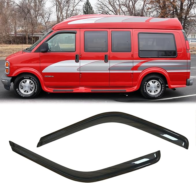 2pc Original Shatterproof Rainproof Window Wind Deflector for Express/Savana 96-20,Tape-on Rain Guard Set,Nice Looking Window Visor for Car,Vent Deflector for 96-20 Express/Savana 1500/2500/3500 92455