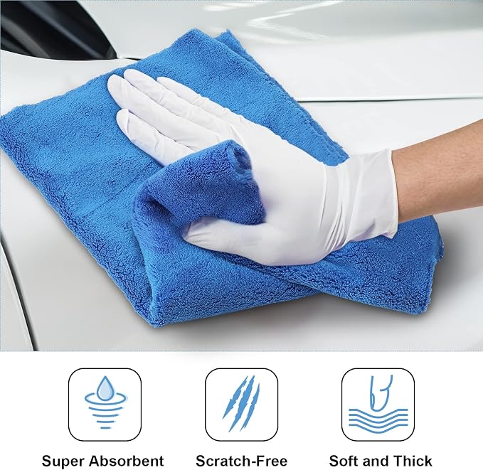 20 Pcs 16 x 16 Inch Edgeless Microfiber Plush Towels for Cars Detailing Drying Wash Polishing Absorbent Cleaning Cloths, 500 GSM (Dark Blue)