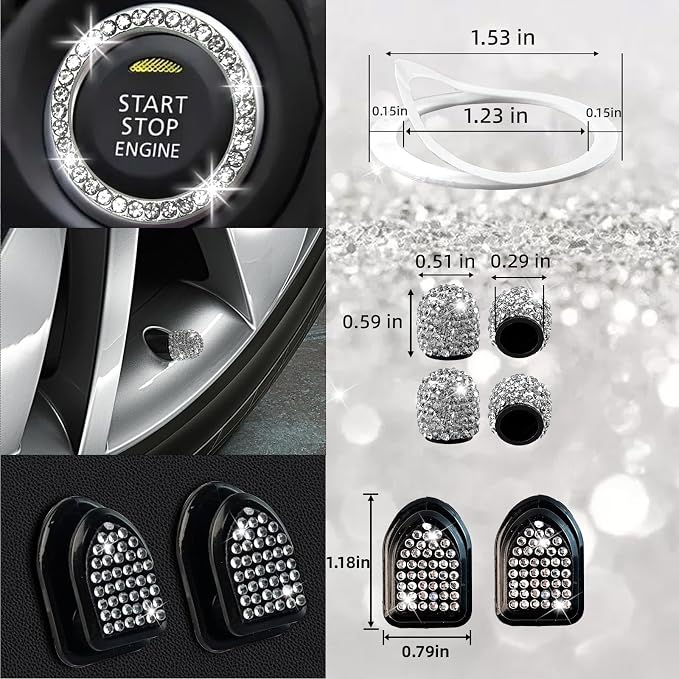 27 PCs Bling Car Accessories Set for Women, Steering Wheel Covers Universal Fit 15 Inch, Bling License Plate Frame, Bling Phone Holder, Bling Car Coasters (Silver Diamond)