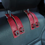 Car Headrest Hooks Universal Car Purse Hook Premium Leather and Alloy Twin Hook Car Seat Back Storage Hanger Hook for Purse Bags Cloth Drink Durable Holder Car Accessories (BH09-Red-Black)