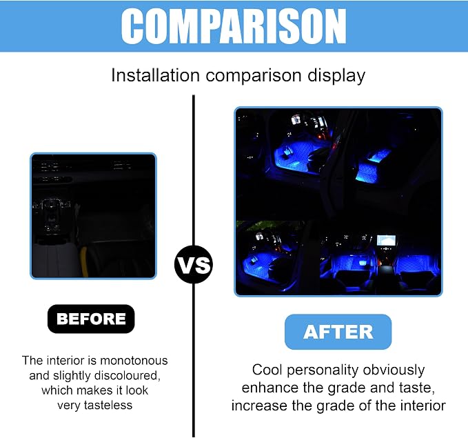 Car LED Strip Light, 24 LED 12V USB Port, Blue | RGB Neon Auto Interior Atmosphere Lights, Under Dash Ambient Night Light, Universal Decorative Lamp Accessory for Car Truck