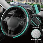Leather Steering Wheel Cover – Black & Green Universal Fit 14.5-15 Inch, Microfiber Leather, Anti-Slip & Breathable Design for Men and Women