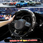 Steering Wheel Cover, Auto Cute PU Diamond Bling Breathable Soft Comfort Leather Car Interior Accessories Sparkly Fit Most O-Shaped Steering Wheels for Women Men (Black-Bling)