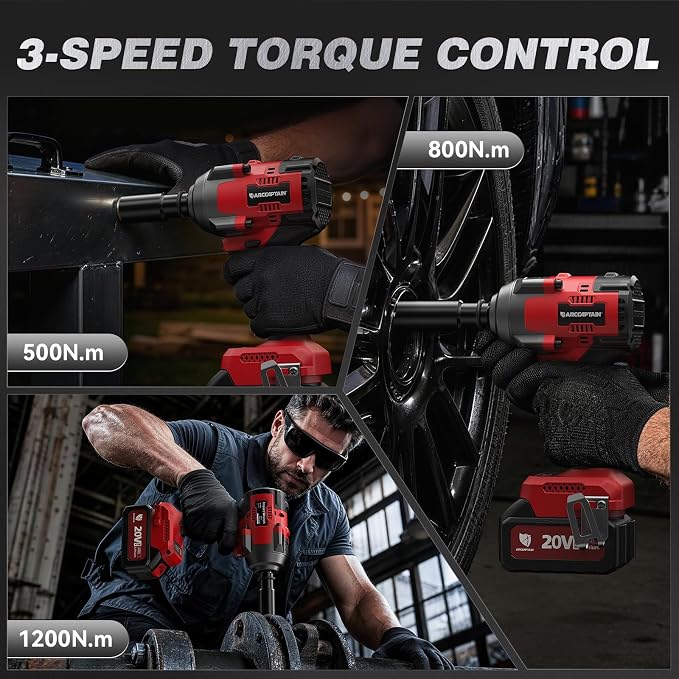 Cordless Impact Wrench 996Ft-lbs(1350N.m), 1/2 Inch High Torque Impact Gun, 20V 2x4.0Ah Batteries & Fast Charger, 3 Variable Speeds, LED Light, High-Rate Impact Driver for Truck/Car/Pickup