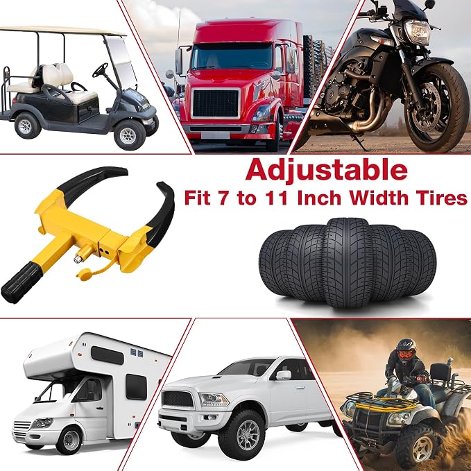 2 Pcs Wheel Lock for Cars, Heavy Duty Trailer Wheel Lock Universal Security Anti Theft Tire Clamp for Vehicles Boot Camper SUV ATV Boat Motorcycle Deterrent(Red and Black)