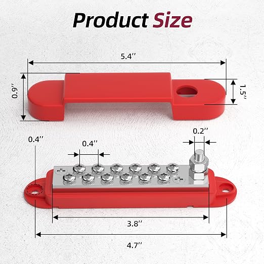 Bus Bar 12V 150A Power Distribution Block 1/4" Stud & 12 x #8 Terminal Screws 12 Volt Positive Battery Marine Bus Bar for Solar Battery Wiring, Marine, Boat and Automotive
