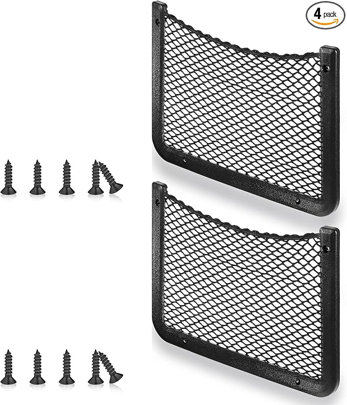 4 Pcs Boat Storage Net Bag, ABS Plastic Car Framed Mesh Net Holder, Phone & Cargo Organizer with Screws for Auto, Rv, Boat, Pontoon, Truck Pocket Storage (12 x 8 Inch)