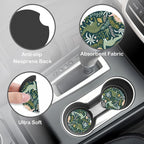 Dinosaurs and Tropical Leaves Steering Wheel Cover with 2 Pcs Car Coasters Neoprene Steering Wheel Cover for Women Men Anti-Slip Breathable Car Accessories Universal 15 Inch Fit Auto Cars Trucks