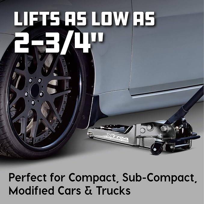 Powerbuilt Xtra Low Profile Floor Vehicle Jack with Safety Bar, Extra Low Car Jack - 2 Ton Load Capacity 620479E, Silver