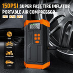 5000A Jump Starter with Air Compressor,Car Jumper Starter Portable with 150PSI Tire Inflator 12V Jump Box with LCD Display,Flashlight,Storage Case (Up 9L Gas/8L Diesel Engine（Orange