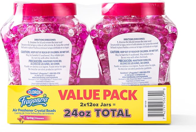 Fraganzia Crystal Beads Air Freshener Twin Pack Long Lasting Room Deodorizer Odor Eliminator Gel Beads Home Car Office Spring Scent 2 x 12 FL OZ 24 FL OZ Total 6 Pack