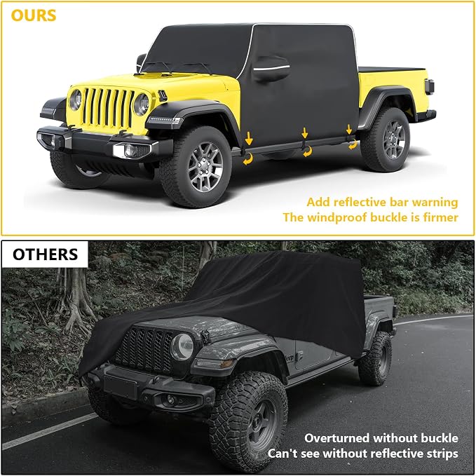 Gladiator Cab Cover for Jeep Gladiator JT 2020-2024 4 Door 600D Oxford Gladiator Cover with 6 Gust Hooks Half Cover Protect from Sunshine, UV, Snow, Rain, Wind, Scratch Resistant Black
