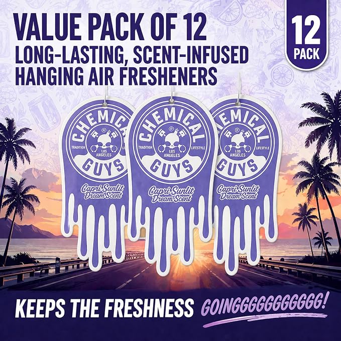 Hanging Car Air Freshener 12-Pack, Capri Sunlit Dream Coastal Citrus & Soft Floral Fragrance, Rearview Mirror Paper Fresheners for Cars, Trucks, SUVs, RVs & Boats