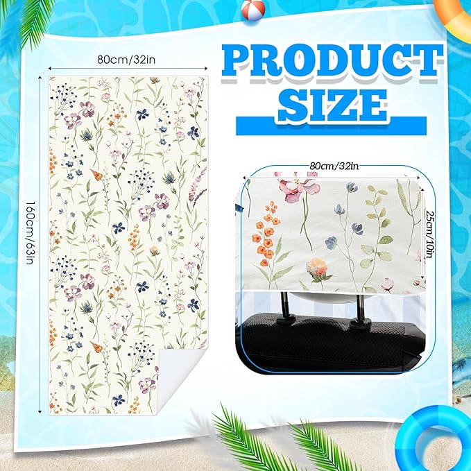 2 Pack Car Seat Towel Covers with Storage Bag 63 x 32 Inch Athletic Running Towel Seat Sweat Washable Non Slip Cover Gift for Car Outdoor Sport Activities (Wildflowers)