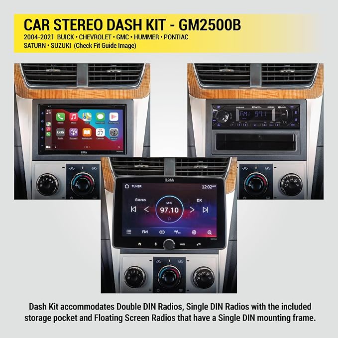 GM2500B Double DIN or Single DIN with Pocket Radio Installation Dash Kit Compatible with Select 2004-2021 GM Vehicles - Car Stereo Install Kit - See Fit Guide in Images to Verify Your Vehicle