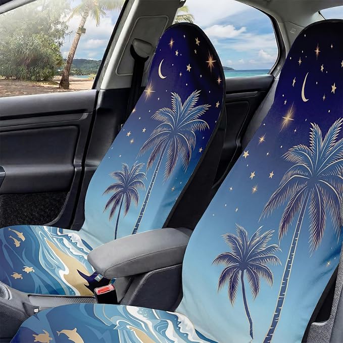 2 Pack Car Seat Towel Covers, Sweat-Proof Microfiber Seat Protectors for Gym, Running, Beach & Workout, Breathable Quick-Dry, Machine Washable, Starry Palm Sea Print, Universal Fit
