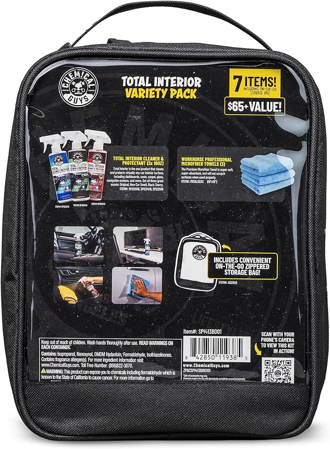 Total Interior Cleaner Variety Kit With Storage Bag | 3 Scents, Fresh, New Car, & Black Cherry Scents, 3 Microfiber Towels, & Giftable Car Care Bag
