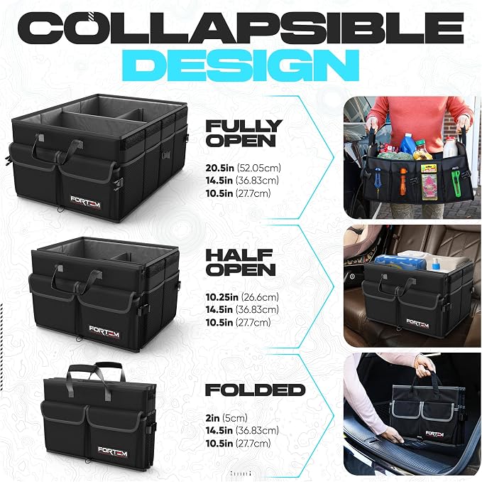 Trunk Organizer For SUV Car Trunk Organizer, Foldable Storage, Car Accessories for Women Men, Collapsible Bag, 600D Oxford, Non Slip Bottom, Straps, Soft Cover (50L)