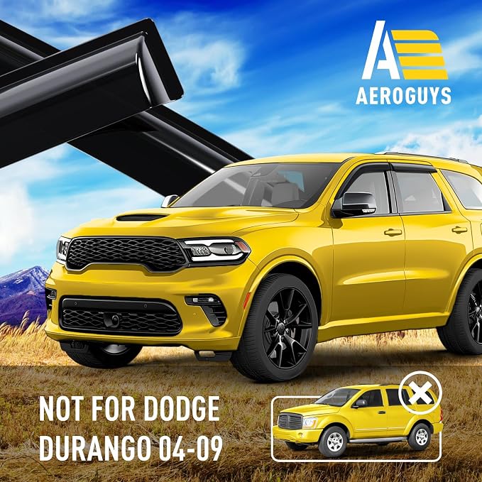 Extra Durable Window Deflectors Tape-On Window Visors Rain Guards Fit for Dodge Durango 2011-2026, Sun Visors, Wind Vent for Shades, Exterior Car Accessories - 4pcs. AG0799