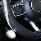 White Crystal Steering Wheel Cover, Sparkly Clear Diamond Breathable Leather Car Protector, Universal 15 Inch Fit for Women Girls, Anti-Slip Comfortable, Silver White