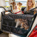 Dog Car Seat for Large Medium Dogs, Back Seat Extender for Pets with Hard Bottom, Waterproof Dog Seat Cover with 3 Mesh Windows, Removable Fleece Mat for Cars SUVs Trucks