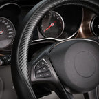 Car Steering Wheel Cover Universal Standard-Size 14 1/2"-15" Leather with Carbon Fiber Pattern Black