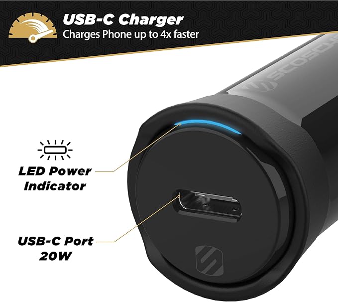 CPDC20 PowerVolt 20-Watt Certified USB Type-C Fast Car Charger with Power Delivery 3.0 for All USB-C Devices