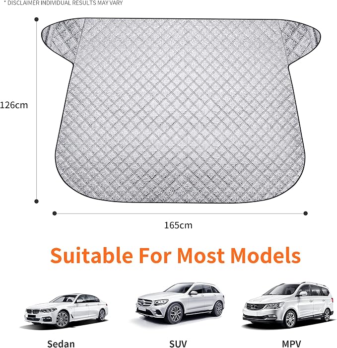 Extra Large Windshield Snow Cover for Ice & Sleet, Freeze Protector for Auto Coupe Sedan Truck Van SUV, 63" x 49.6" inch (Silver)